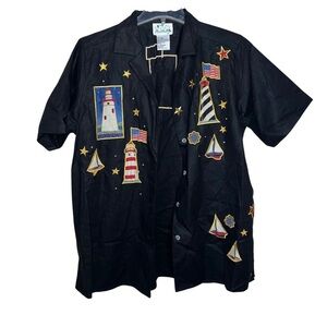 Quacker Factory Vintage Linen Cotton Embroidered Button Front Shirt Size Medium